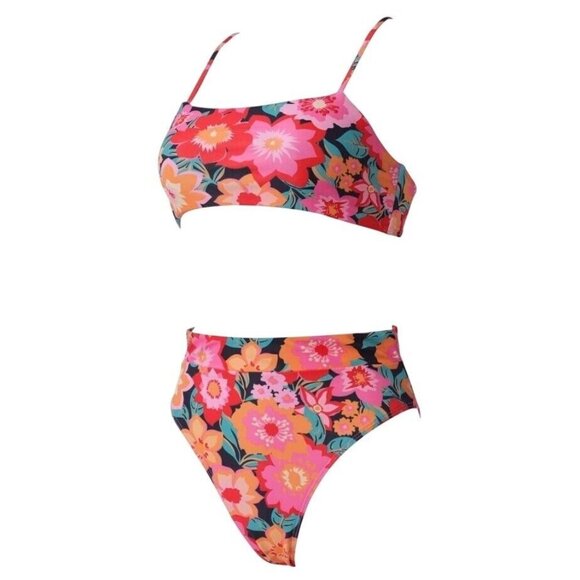 Women’s 2-Piece Swimsuit Large Floral Bandeau High Waist Bikini Adjustable Strap - Picture 3 of 8